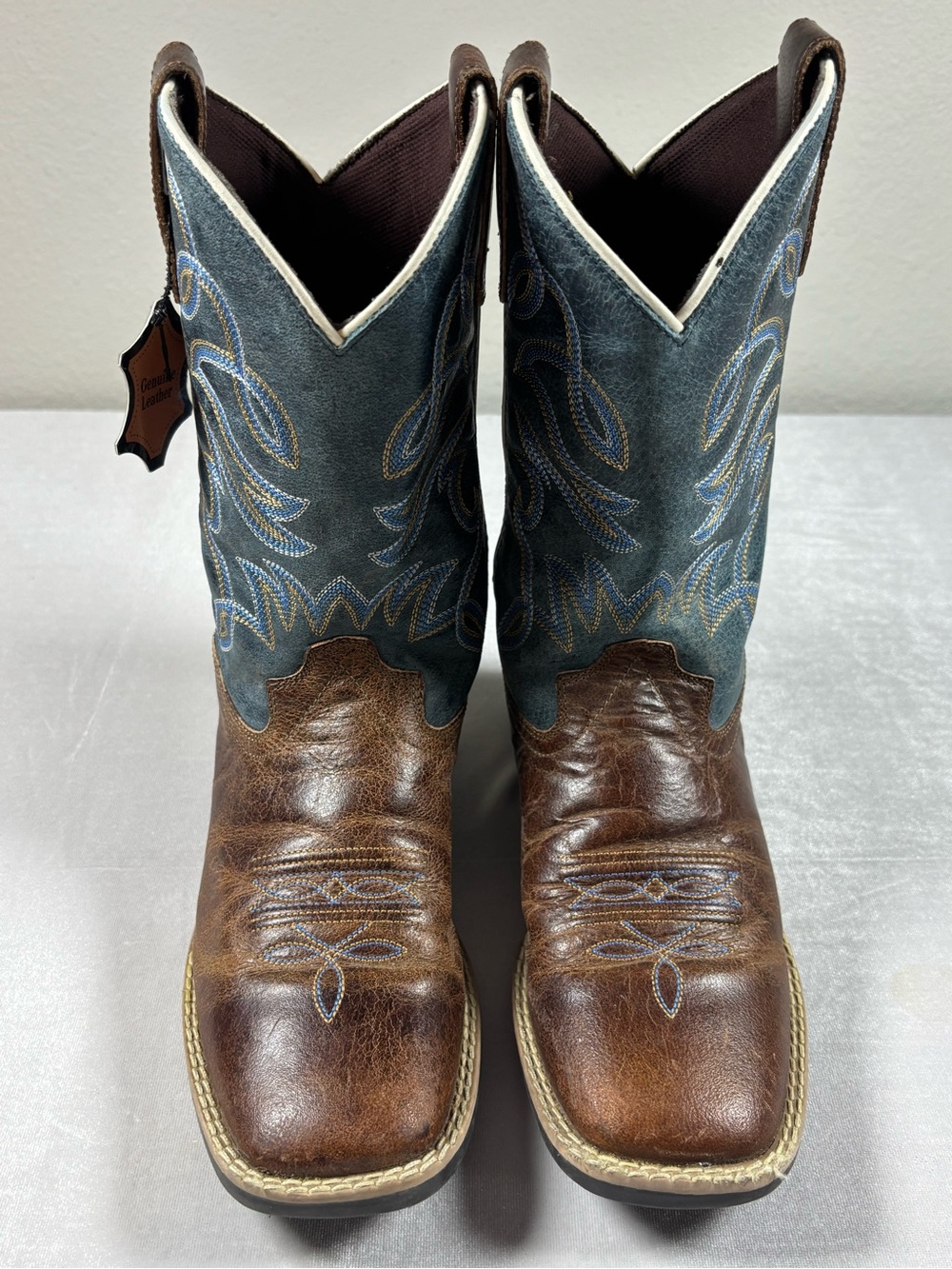 Cowboy Legend Youth Size 6 Genuine Leather Western Boots Brown Blue